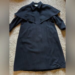 Vintage Black Wool Cape Coat | 80% Wool | Size 12 | Made in USA